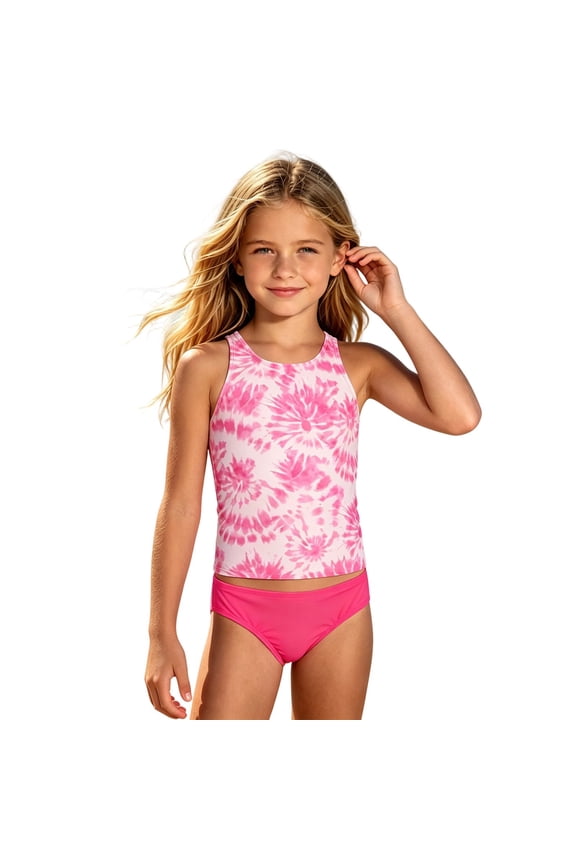 Girls Tie Dyed Tankini Set Swimsuit Bathing Suit Kids Swimwear, 2-Piece, Sizes 4-16