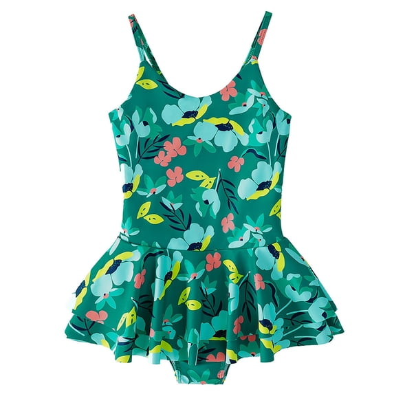 Tiijoy Girls Tropical Beach One-Piece Swimsuit Ruffle Bathing Suit with UPF50+, Sizes 4-12