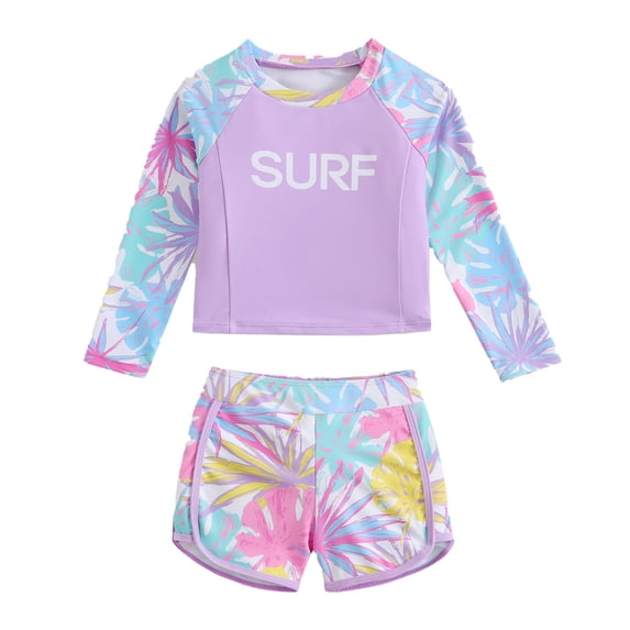 Tiijoy Girls Two Piece Bathing Suit Long Sleeve Rash Guard Shorts Swimsuit, Sizes 3-7