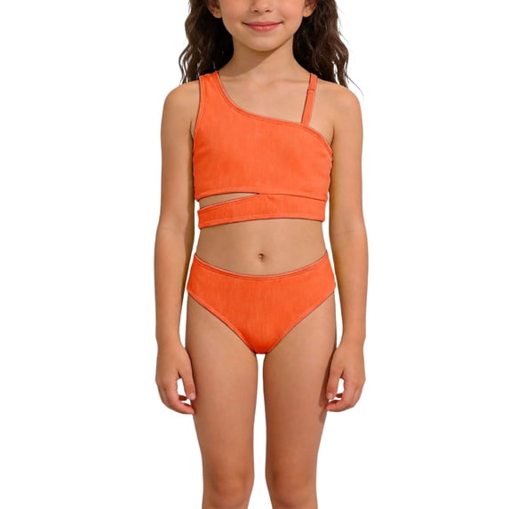 Tiijoy Girls Two Piece Swimsuit Summer Beach Asymmetrical Bikini Set Swimwear, Sizes 7-12