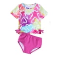 thumbnail image 1 of Tiijoy Girls Two Piece Swimsuit Tie Dye Heart Print Short Sleeve Rash Guard with Brief Bathing Suit, Sizes 1-2, 1 of 7