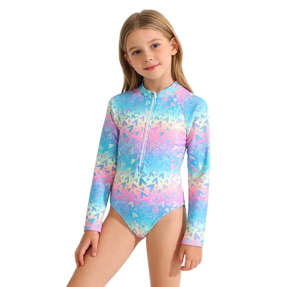 Tiijoy Girls UPF 50+ Long Sleeve Zipper Rash Guard Swimsuit Kids Surfing Suit, Sizes 8-13