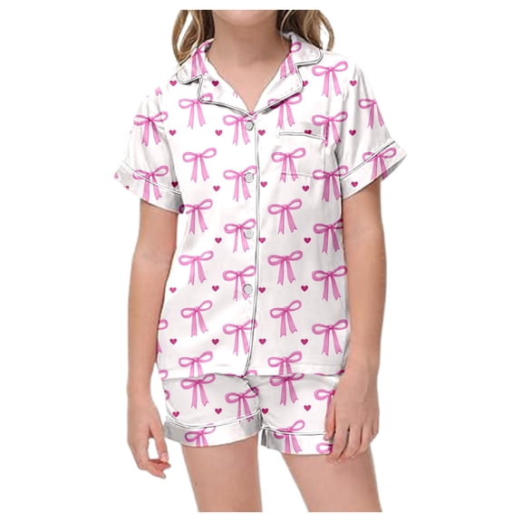 Tiijoy Girls Valentine's Day Pajama Set Satin Short Sleeve Shirt Shorts Pjs, Sizes 2-3