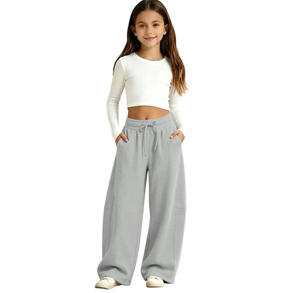 Tiijoy Girls Wide Leg Sweatpants Casual Sports Pants with Drawstring, Size 5-15