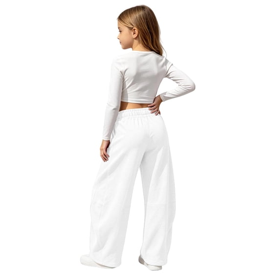 Tiijoy Girls Wide Leg Sweatpants Casual Sports Pants with Drawstring, White, Size 5-15