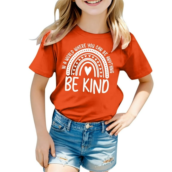Tiijoy Graphic Tee for Girls "Be Kind" Theme Short Sleeve T-Shirt Casual Crew Neck T Shirt, Sizes 2-3