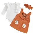 thumbnail image 1 of Tiijoy Halloween Baby Girls Ribbed Long Sleeve Romper Overall Dress Headband 3Pcs Outfits, Sizes 6-12M, 1 of 7