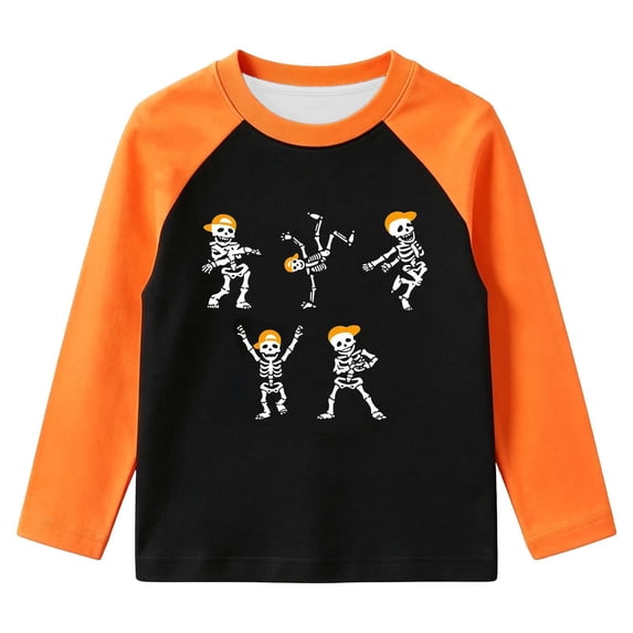 Tiijoy Halloween Boys Long Sleeve T Shirt Crew Neck Raglan Sleeve Tee, Orange, Sizes 2-14