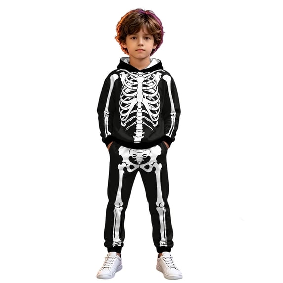 Tiijoy Halloween Boys Sweatsuit Skeleton Hoodie Sweatpants Outfits, 2-Piece, Sizes 2-3