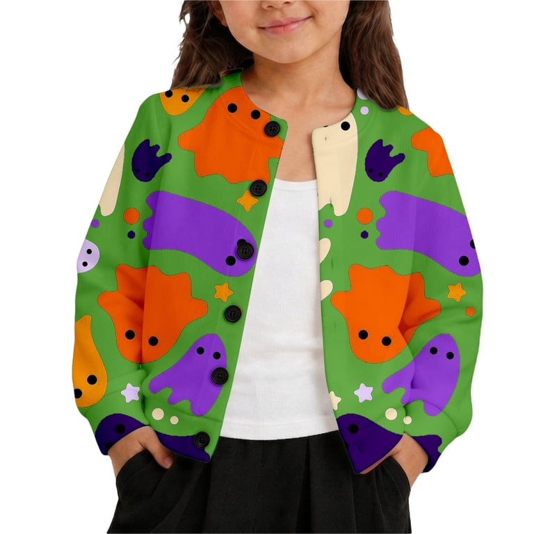 Tiijoy Halloween Girls Cardigan Ghost Print Cute Button Down Sweater ...