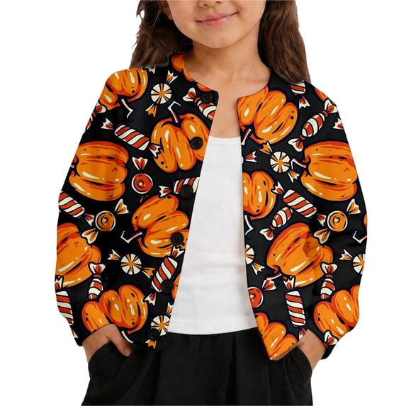 Tiijoy Halloween Girls Pumpkin Cardigan Jacket Fall Winter Soft Sweater, Black, Sizes 1-8