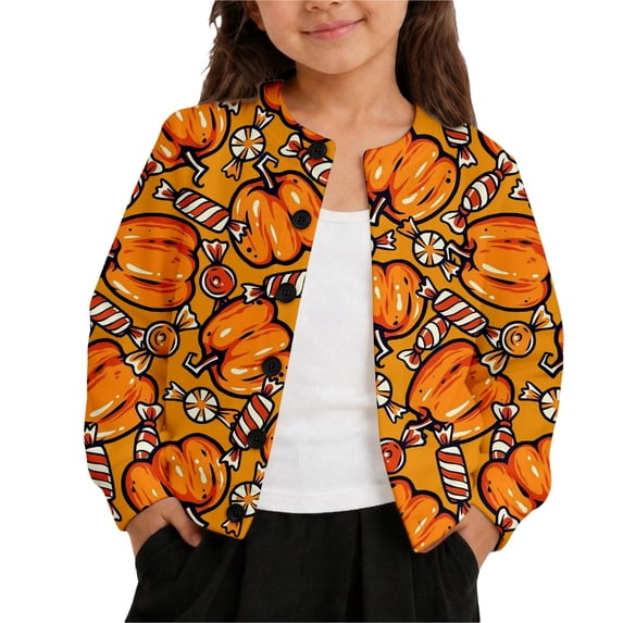 Tiijoy Halloween Girls Pumpkin Cardigan Jacket Fall Winter Soft Sweater, Orange, Sizes 1-8