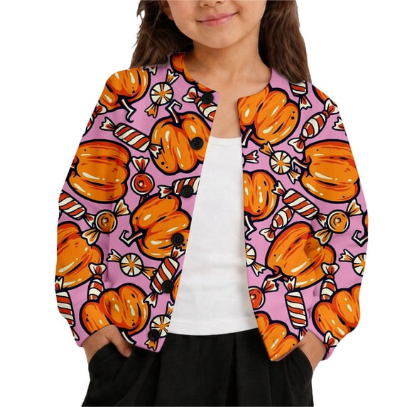 Tiijoy Halloween Girls Pumpkin Cardigan Jacket Fall Winter Soft Sweater, Pink, Sizes 1-8