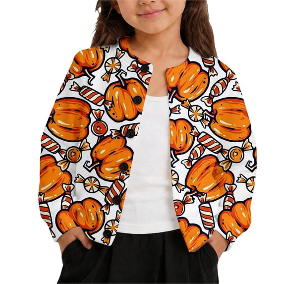 Tiijoy Halloween Girls Pumpkin Cardigan Jacket Fall Winter Soft Sweater, White, Sizes 1-8