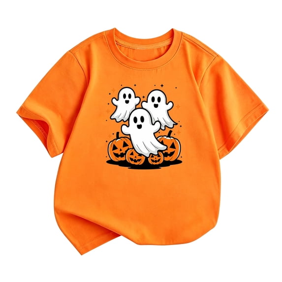 Tiijoy Halloween Girls T-Shirt Cute Graphic Short Sleeve T Shirt Tee, Orange, Sizes 7-8