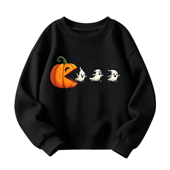 Tiijoy Halloween Sweatshirt for Boys Graphic Crewneck Pullover Tops, Black, Sizes 2-14