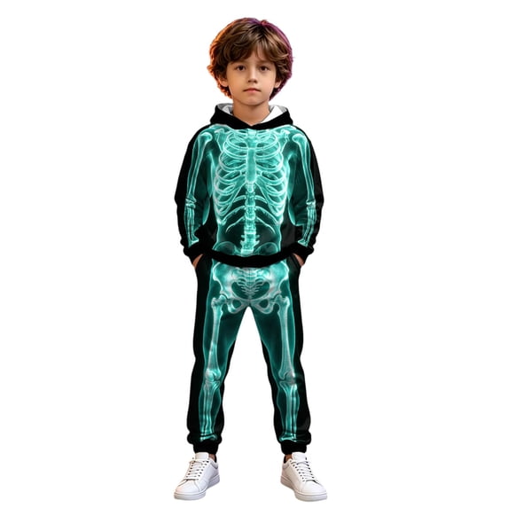 Tiijoy Halloween Sweatsuit for Boys Skeleton Hoodie Jogger Pants Set, Sizes 3-4
