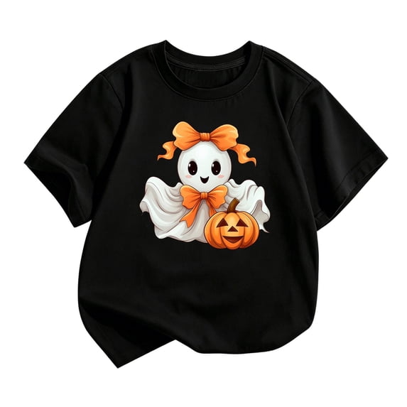 Tiijoy Halloween T-Shirt for Toddler Girls Cute Graphic Short Sleeve T Shirt, Black, Sizes 3-4