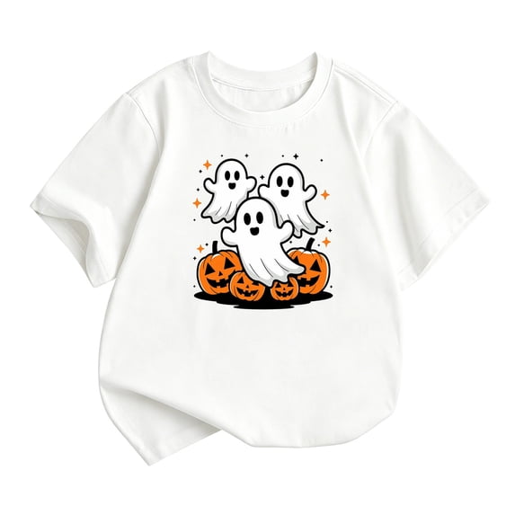 Tiijoy Halloween Toddler Girls T-Shirt Cute Graphic Short Sleeve T Shirt Tee, White, Sizes 4-5