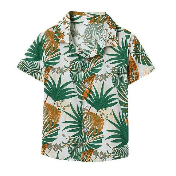 Tiijoy Hawaii Beach Shirt for Boys Tropical Print Short Sleeve Button Down Shirt, Sizes 0-8