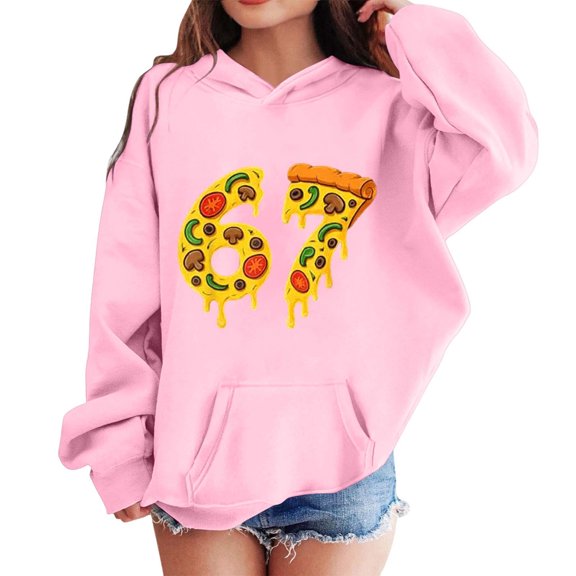 Tiijoy Hoodie for Girls 67 Print Long Sleeve Hooded Sweatshirt Soft Pullover, Sizes 11-12