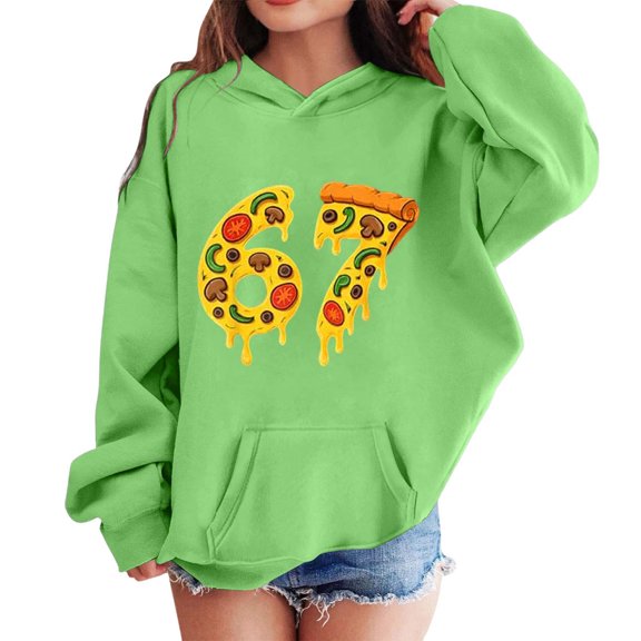 Tiijoy Hoodie for Girls 67 Print Long Sleeve Hooded Sweatshirt Soft Pullover, Sizes 9-10