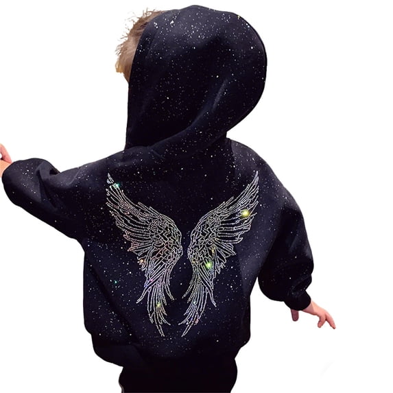 Tiijoy Hoodie for Girls Sparkly Wing Rhinestone Zip Up Hoodie Stylish Sweatshirt, Sizes 2-3