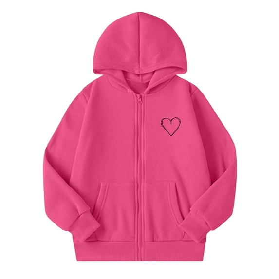 Tiijoy Hoodies for Girls Heart Print Fleece Zip Up Sweatshirts Jacket, Sizes 5-14