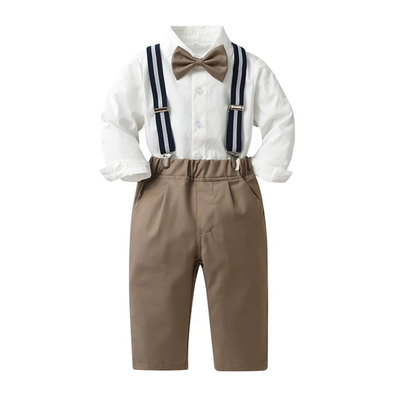 Tiijoy Infant Boy Long Sleeve Dress Shirt Suspenders Pants Bow Tie 3Pcs Suit, Sizes 12M-5T