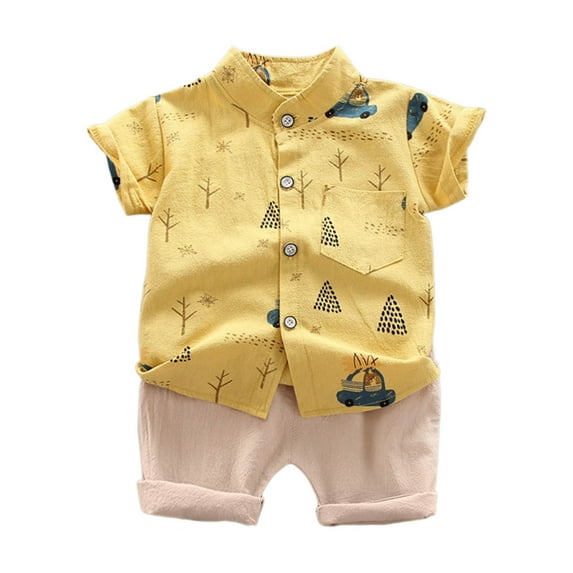 Tiijoy Infant Boy Summer Outfits Cartoon Print Short Sleeve Shirt Shorts Set, Sizes 12M-4T
