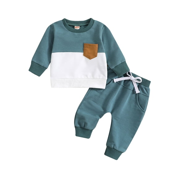 Tiijoy Boys Clothes Set Color Block Long Sleeve Sweatshirt Pants 2Pcs Outfits, Blue