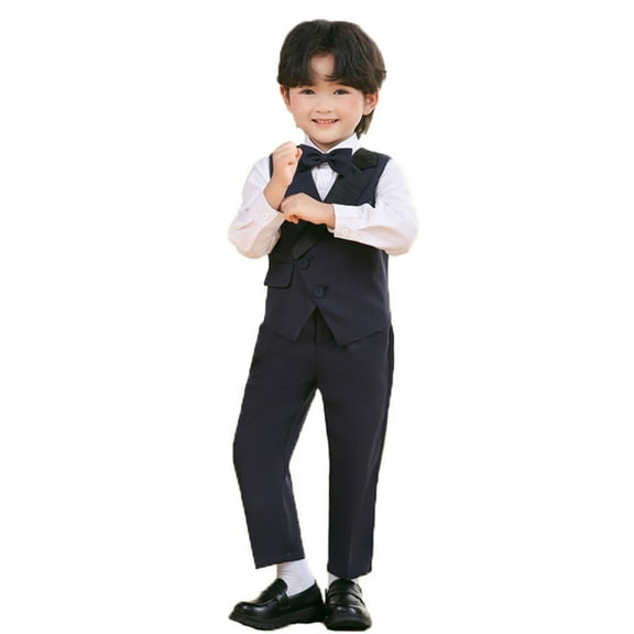 Tiijoy Boys Formal Tuxedo Suit Long Sleeve Shirt Vest Pants Bow-Tie Outfits, Sizes 12-24M
