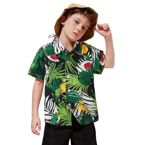 Tiijoy Boys Hawaii Beach Button Down Shirt Summer Short Sleeve Shirt, Sizes 0-8