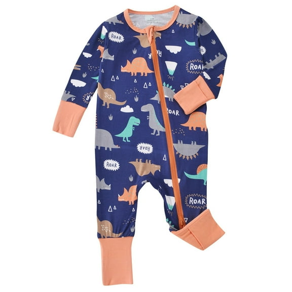 Tiijoy Infant Boys Jumpsuit Cartoon Print Long Sleeve Zip Up Romper for Baby, Sizes 18-24M