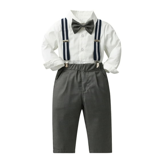 Tiijoy Boys Long Sleeve Button-Up Shirt Pants with Tie 3-Piece Suit, Sizes 18-24M