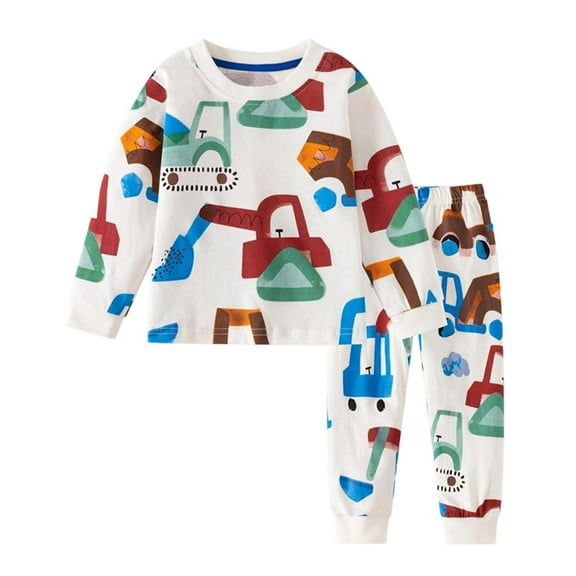 Tiijoy Infant Boys Pajamas Cotton Excavator Print Long Sleeve Top Pants Set, Sizes 12-24M