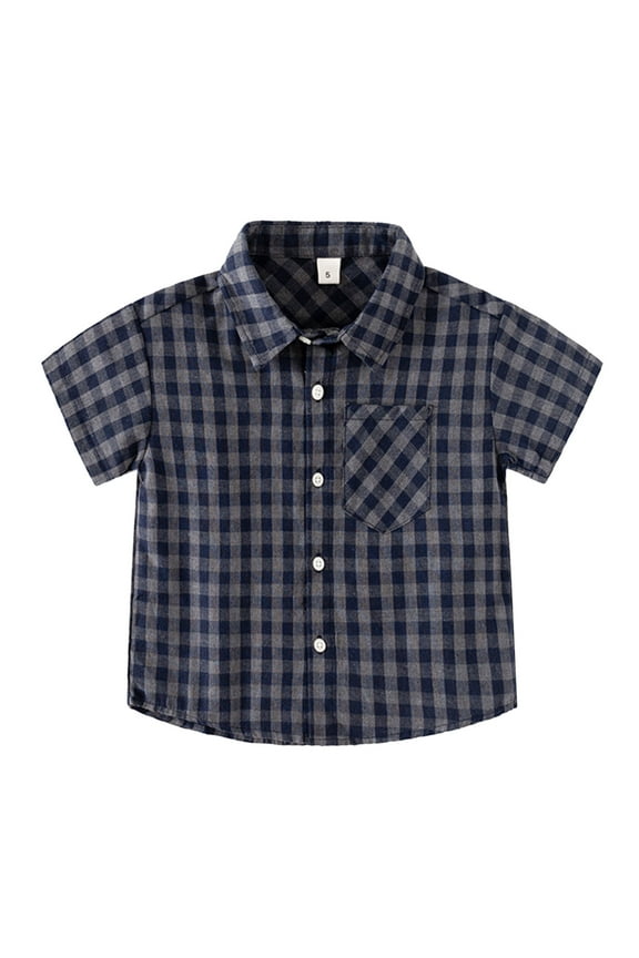 Boys Plaid Short Sleeve Button Down Shirt Breathable Summer Casual Pocket Shirt