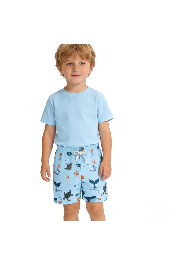Boys Quick Dry Swim Trunks Ocean Animal Print Beach Swimwear Board Shorts, Sizes 6M-4T