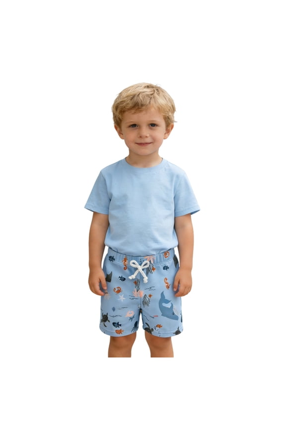 Boys Quick Dry Swim Trunks Ocean Animal Print Beach Swimwear Board Shorts, Sizes 6M-4T
