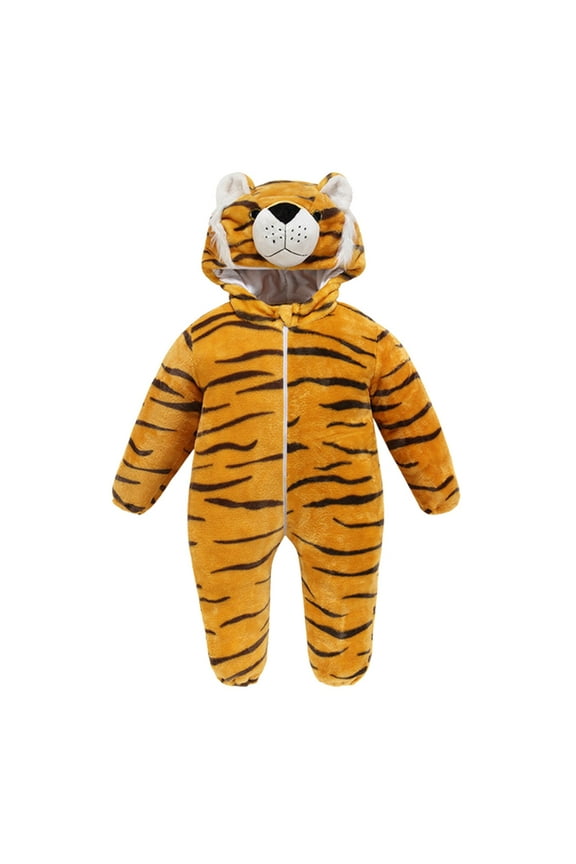 Boys Tiger Flannel Jumpsuit Soft Long Sleeve Romper, Sizes 12-18M