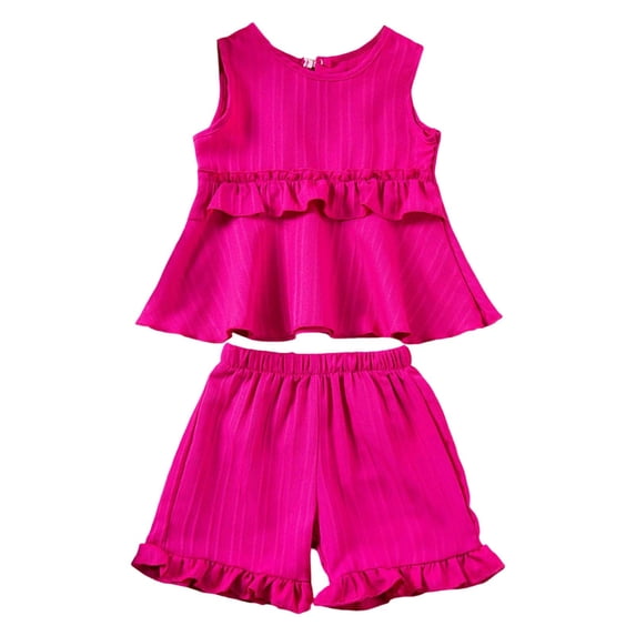 Tiijoy Infant Girl's Summer Outfits Solid Pleated Ruffle Sleeveless Top Shorts Set, 2Pcs