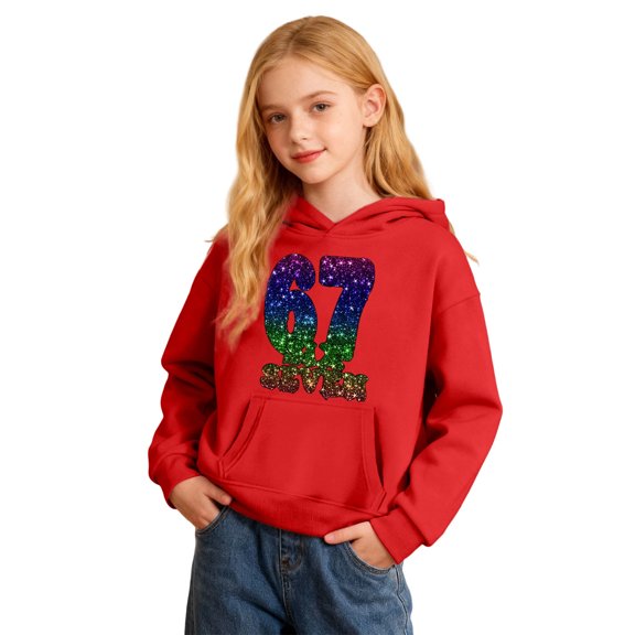 Tiijoy Girls Casual Hoodie 67 Printed Hooded Sweatshirt Pullover Hoody, Sizes 18-24M
