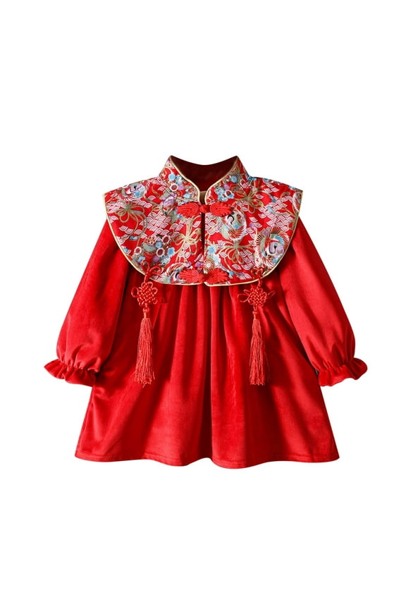 Infant Girls Cheongsam Long Sleeve Chinese Dress Party Princess Dress, Sizes 12-18M