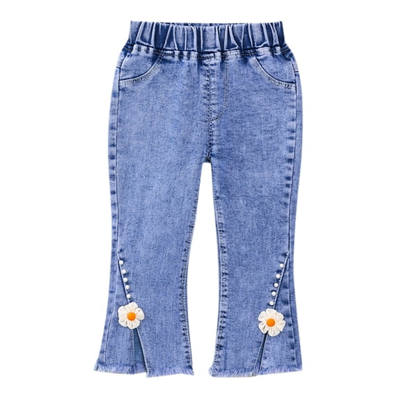 Tiijoy Girls Flared Denim Jeans Casual Elastic Waist Soft Denim Pants, Sizes 6M-5T