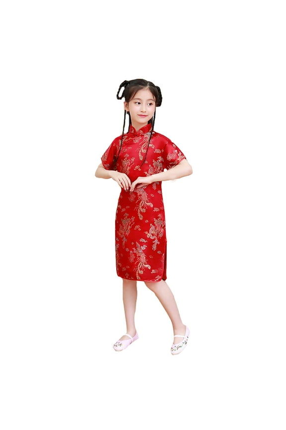 Infant Girls Floral Embroidery Cheongsam Short Sleeve Chinese Dress, Sizes 12-18M