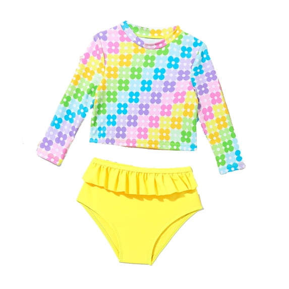 Tiijoy Girls Floral Print Long Sleeve Rash Guard Swimsuit with UPF50+, Sizes 9-12 Months