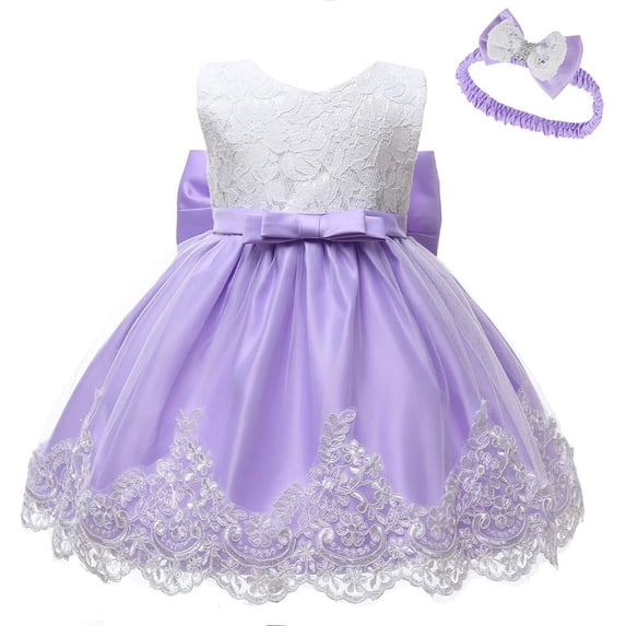 Tiijoy Infant Girls Lace Bow Sleeveless Dress Wedding Pageant Princess Party Dress, Sizes 12-18M