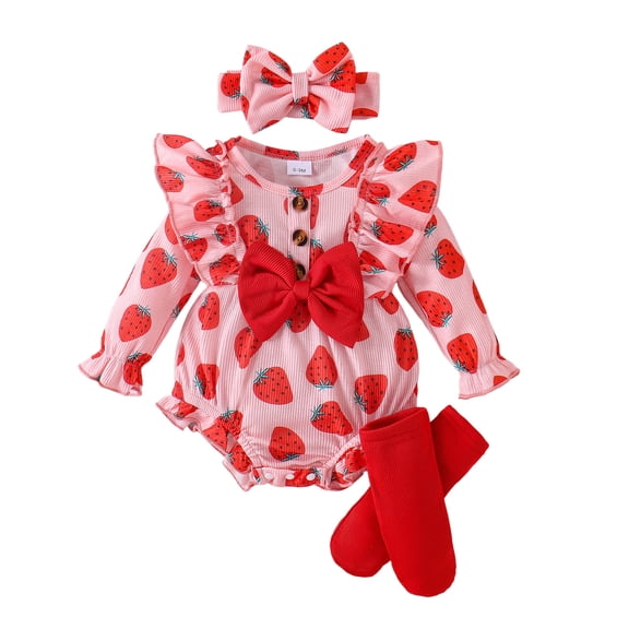 Tiijoy Girls Long Sleeve Bodysuit Floral Print Ruffle Romper Socks Headband Set, Sizes 12-18M