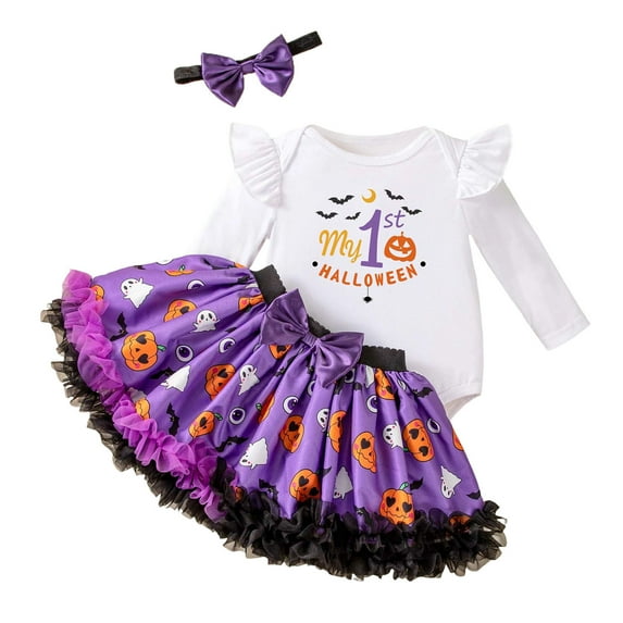Tiijoy Girls My First Halloween Outfits Long Sleeve Romper Tutu Skirt with Headband, Sizes 12-18M