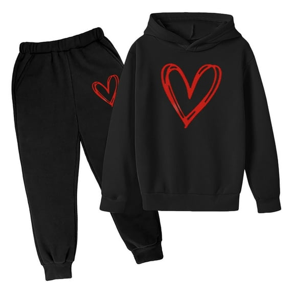 Tiijoy Girls Outfits Heart Print Pullover Hoodie Jogger Pants Tracksuit, Sizes 18-24M